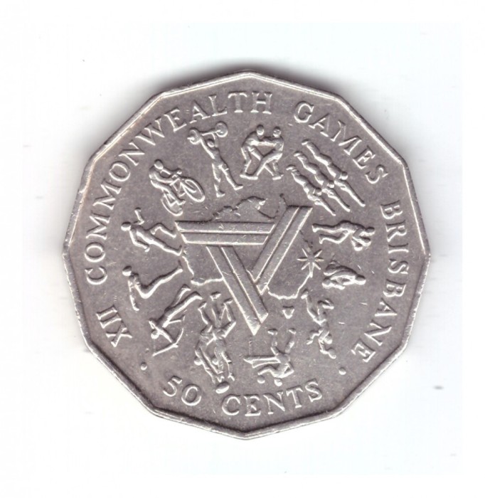 Moneda Australia 50 cents/centi 1982, Jocurile Commonwealth Brisbane, stare buna