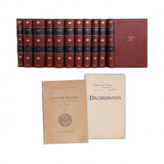 Dacoromania, Buletinul „Muzeului Limbii Române”, cu dedicațiile lui Sextil Pușcariu pentru Ion I. C. Brătianu, 12 volume