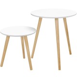 VASAGLE Masa de cafea, set de 2 bucati, picioare din lemn si blat MDF, design minimalist scandinav, 45x50cm si 35x35cm, alb Household NewTrend