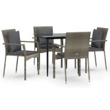 Set mobilier gradina cu perne, 5 piese, negru si gri, poliratan