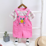 Salopeta roz cu tricou - Bunny (Marime Disponibila: 12-18 luni (Marimea 21, Superbaby