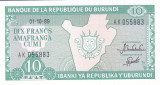 Bancnota Burundi 10 Franci 1989 - P33b UNC
