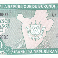 Bancnota Burundi 10 Franci 1989 - P33b UNC