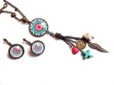 Set Bijuterii Handmade: Colier &amp; Cercei Mandala Ciclam Turcoaz, Pietre Semipretioase Howlite, Pandantiv 28mm