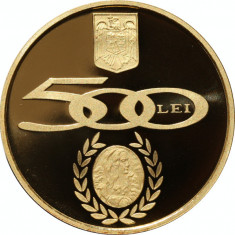 Moneda AUR - BNR 500 lei, N. Balcescu, 31.104 grame (24 carate), DOAR 500 ex
