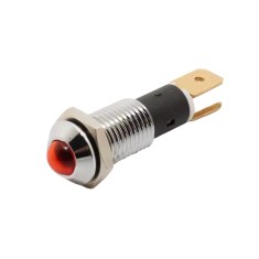 Indicator LED plat de panou din alama, 14mm, pini 6.3mm, rosu, 12-24V DC, IP67, FL1M-14SJ-1-RED