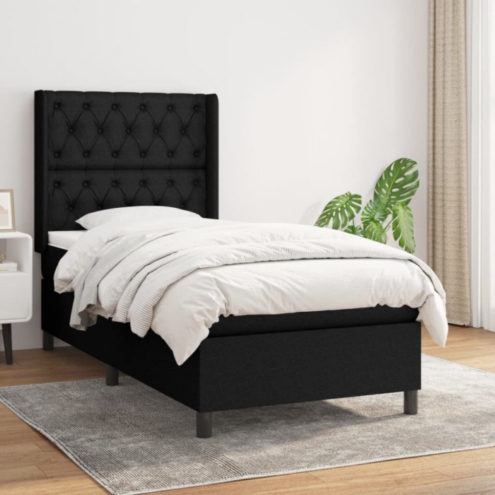 vidaXL Pat box spring cu saltea, negru, 80x200 cm, textil 3131627