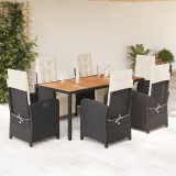 VidaXL Set mobilier de grădină cu perne, 7 piese, negru, poliratan