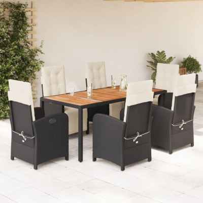 vidaXL Set mobilier de grădină cu perne, 7 piese, negru, poliratan 3212472 foto