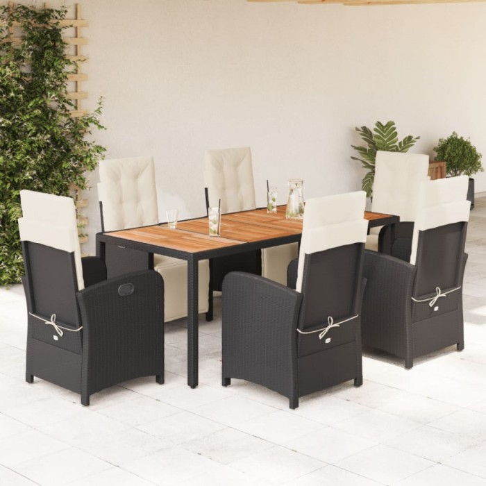 vidaXL Set mobilier de grădină cu perne, 7 piese, negru, poliratan 3212472
