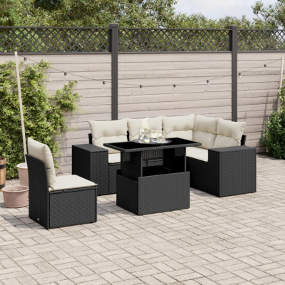 vidaXL Set mobilier de grădină cu perne, 6 piese, negru, poliratan foto
