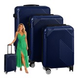 Set 3 trolere de voiaj Trizand, ABS, bleumarin, 4 roti 360&deg;