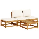 Set mobilier de gradina cu perne, 4 piese, lemn masiv de acacia
