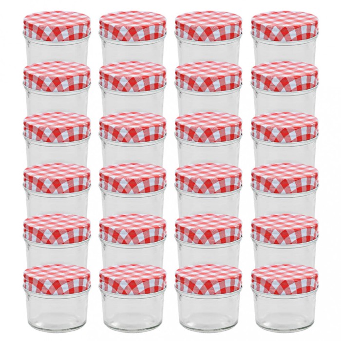 Gossi borcane sticla pentru gem cu capace alb si rosu 24 buc. 110 ml