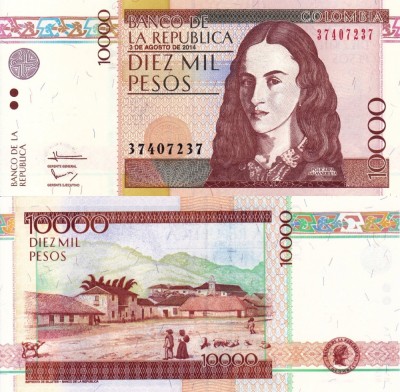 COLUMBIA 10.000 pesos 2014 UNC!!! foto