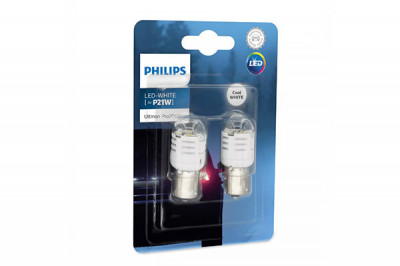 Set 2 Becuri Led Exterior 12v P21W Alb Ba15s Ultinon Pro3000 Si Philips foto