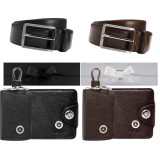 Set curea piele, portofel, husa chei, sigla Mercedes, negru/maro