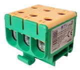 Clema terminala conexiune 1 pol verde Cu-Al 6 gauri 2.5-50mm &sup2;, , , , , , , montare pe sina DIN 35mm 220A (Al) 245A ( Cu) cu surub imbus, Omu System