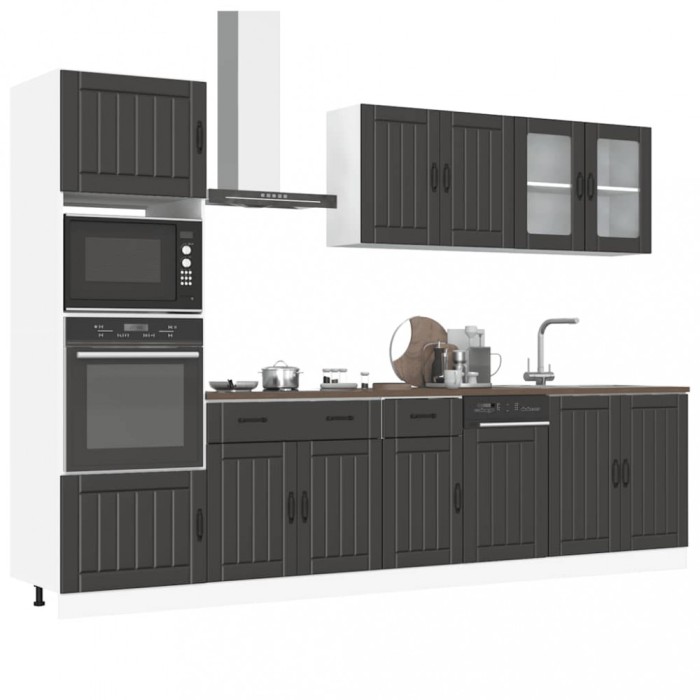 Set dulap de bucătărie 7 piese &bdquo;Kalmar&rdquo; lemn negru prelucrat