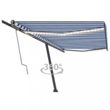 vidaXL Copertină automată cu senzor v&acirc;nt&amp;LED, albastru/alb 500x300 cm