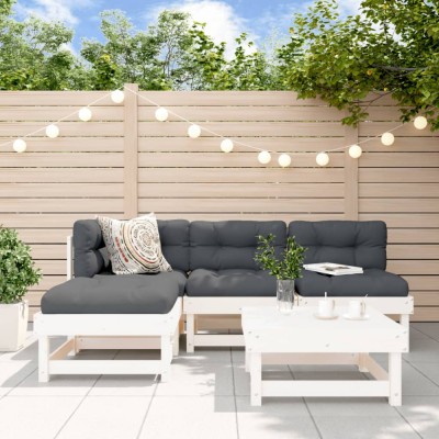 Gossi set mobilier de gradina cu perne, 5 piese, alb, lemn masiv foto