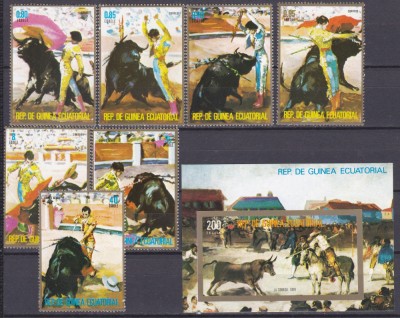 DB1 Guineea Ecuatoriala Corrida Lupte cu Tauri 7 v. + SS MNH foto