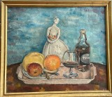 Tablou / lucrare / pictură M. B&icirc;rci,ulei pe carton, 39 x 34 cm, dedicatie verso hasurată cu pixul, arta romaneasca, pictor roman, expresiv, Natura statica, Realism