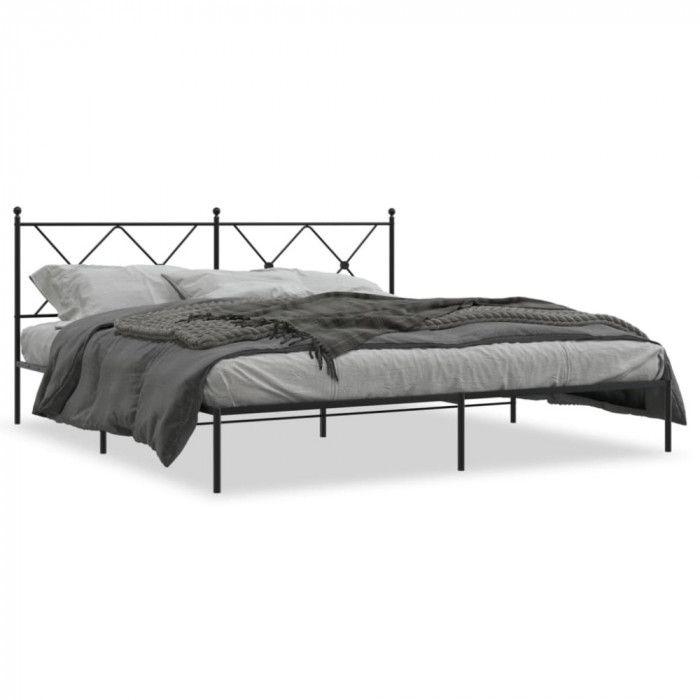Cadru de pat metalic cu tablie, negru, 183x213 cm GartenMobel Dekor