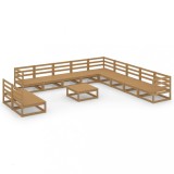Set mobilier de gradina, 12 piese, maro miere, lemn masiv pin