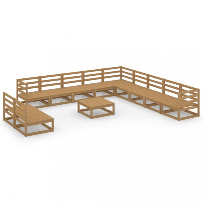 Set mobilier de gradina, 12 piese, maro miere, lemn masiv pin