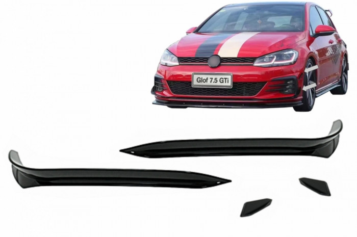 Ornamente bara fata flapsuri compatibil cu VW Golf 7.5 GTI 5G Hatchback (2017-2020) Negru Lucios FBFOBG75GTIPB