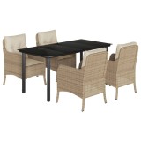 Cumpara ieftin Set mobilier de gradina cu perne, 5 piese, bej, poliratan
