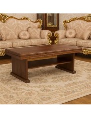 Masuta cafea cu raft depozitare VML2, PAL, insertii MDF, 125x65x53 cm, Nuc