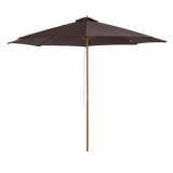 Outsunny Umbrelă de Grădină cu St&acirc;lp din Lemn și Sipci, Material Poliester, &Phi;300x250cm, Nuanță Cafeniu | Aosom Romania