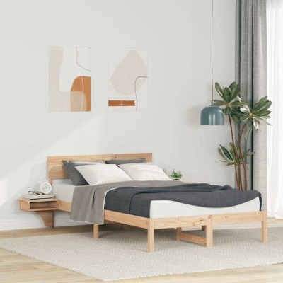vidaXL Cadru de pat cu mese laterale Maro Lemn masiv de pin 873454 foto