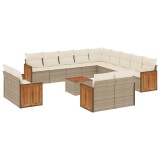 Set canapele de gradina, 14 piese, cu perne, bej, poliratan