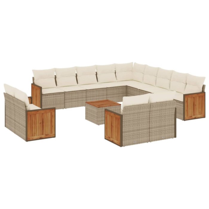 Set canapele de gradina, 14 piese, cu perne, bej, poliratan