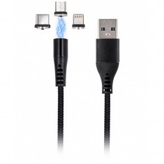 Cablu Incarcare USB - Lightning / USB Type-C / MicroUSB MaXlife Magnetic MXUC-02, Fast Charge, 3A, 1 m, Negru