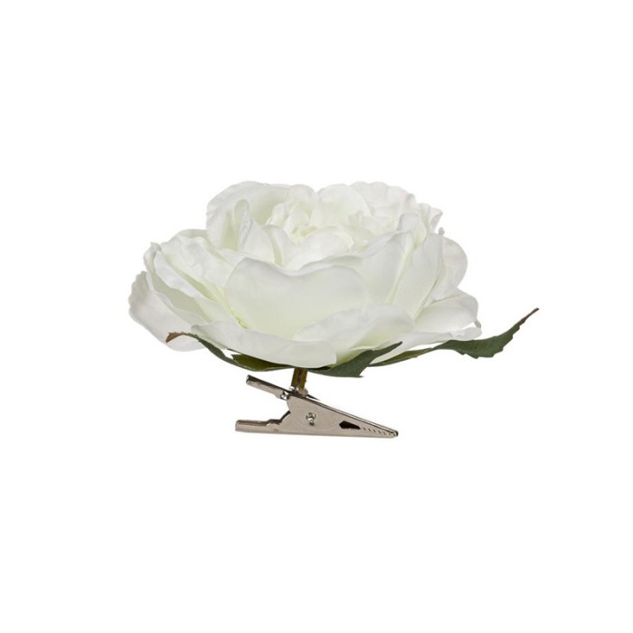 Floare decorativa artificiala, Trandafir alb cu clips, 6 cm, ATU-084162