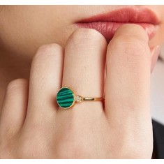 Inel Argint 925 Model --Malachite Stone Unique --Placat Aur ARG397A