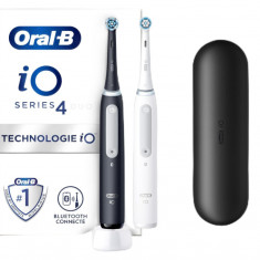 Set 2 Periute de dinti electrice Oral-B iO, 2 capuri si husa de calatorie, Alb-negru - RESIGILAT