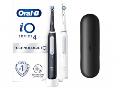 Set 2 Periute de dinti electrice Oral-B iO, 2 capuri si husa de calatorie, Alb-negru - RESIGILAT foto