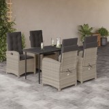Cumpara ieftin Set mobilier de grădină cu perne, 5 piese gri deschis poliratan