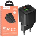 Incarcator Retea Hoco N65, PD20W, QC3.0, USB-C + USB, Fast Charge, Compact, Negru