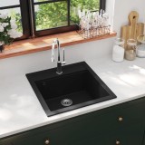 VidaXL Chiuvetă din granit de bucătărie cu un bazin, Negru