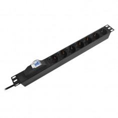 Prelungitor PDU rack Emtex, 3500 W, 2 m, 7 prize, 16 A, Negru