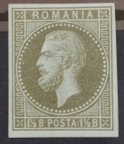 Romania 1872 - Carol l ,, Paris &#039;&#039;,1 cu 1/2 bani verde-oliv pe verzui