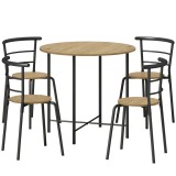 HOMCOM Set Masă Rotundă de Dining cu 4 Scaune Economisitor de Spațiu &icirc;n Lemn și Metal Stil Industrial | Aosom Romania