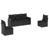 Set mobilier de gradina cu perne, 5 piese, negru, poliratan
