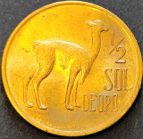 Moneda exotica 1/2 SOL DE ORO - PERU, anul 1974 *cod 55 = UNC + ERORI de BATERE
